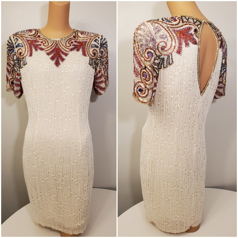 💣2xHost Pick💣 VTG BlackTie Oleg Cassini Beaded 100% Silk Dress